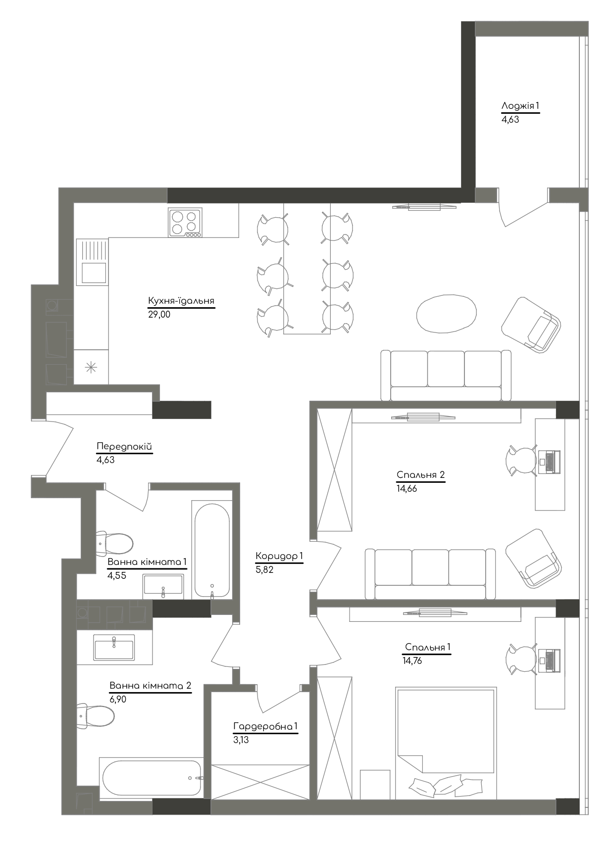 2-комнатная 88.08 м² в ЖК Washington Concept House от 49 200 грн/м², Киев
