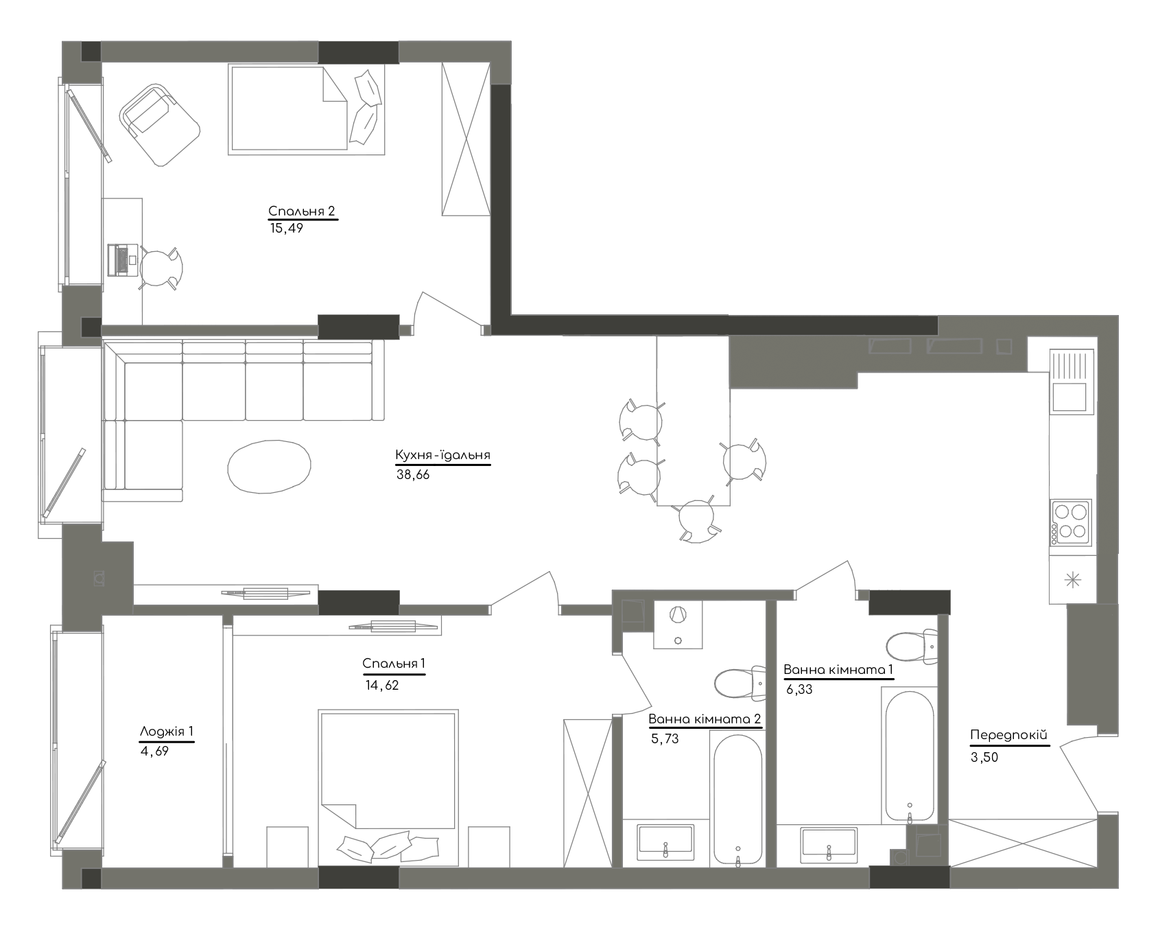 2-комнатная 89.02 м² в ЖК Washington Concept House от 49 200 грн/м², Киев