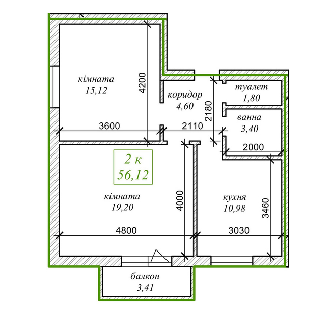 2-кімнатна 56.12 м² в ЖК Ідея від 15 000 грн/м², с. Гнідин