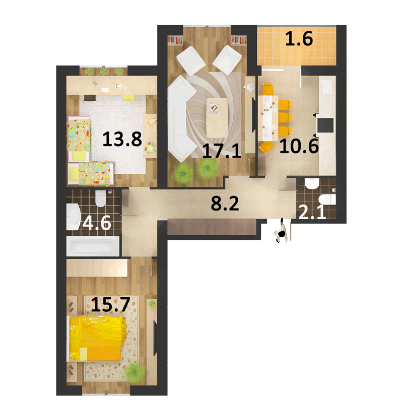 3-кімнатна 73.7 м² в ЖК Столичний від 14 500 грн/м², м. Васильків