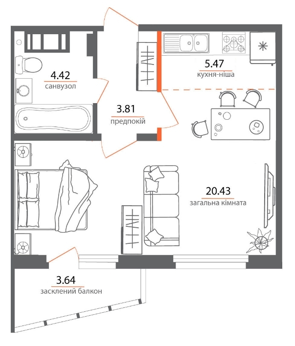 1-комнатная 37.04 м² в ЖК Welcome Home на Стеценко от 30 000 грн/м², Киев