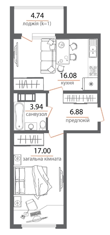 1-кімнатна 48.64 м² в ЖК Welcome Home на Стеценка від 30 000 грн/м², Київ