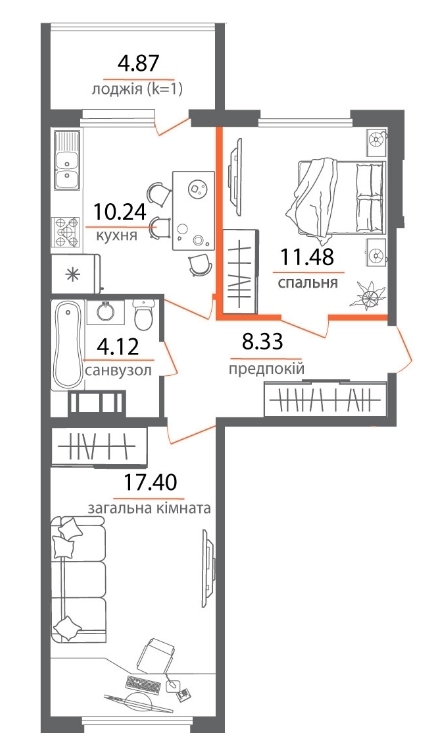 2-комнатная 55.47 м² в ЖК Welcome Home на Стеценко от 20 000 грн/м², Киев