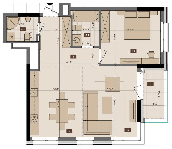 2-кімнатна 70.9 м² в ЖК Tetris Hall від 149 250 грн/м², Київ