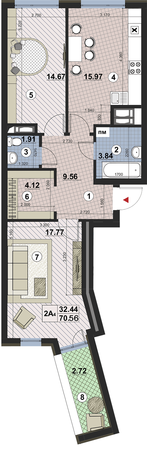 2-комнатная 70.56 м² в ЖК Paradise Avenue от 29 000 грн/м², с. Крюковщина