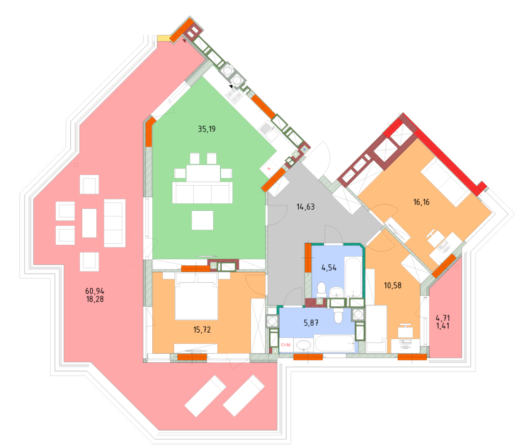 3-комнатная 122.38 м² в ЖК На Прорезной от застройщика, пгт Гостомель