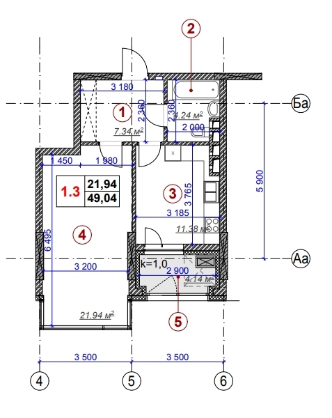 1-комнатная 49.04 м² в ЖК Ярославов Град от 43 150 грн/м², Киев