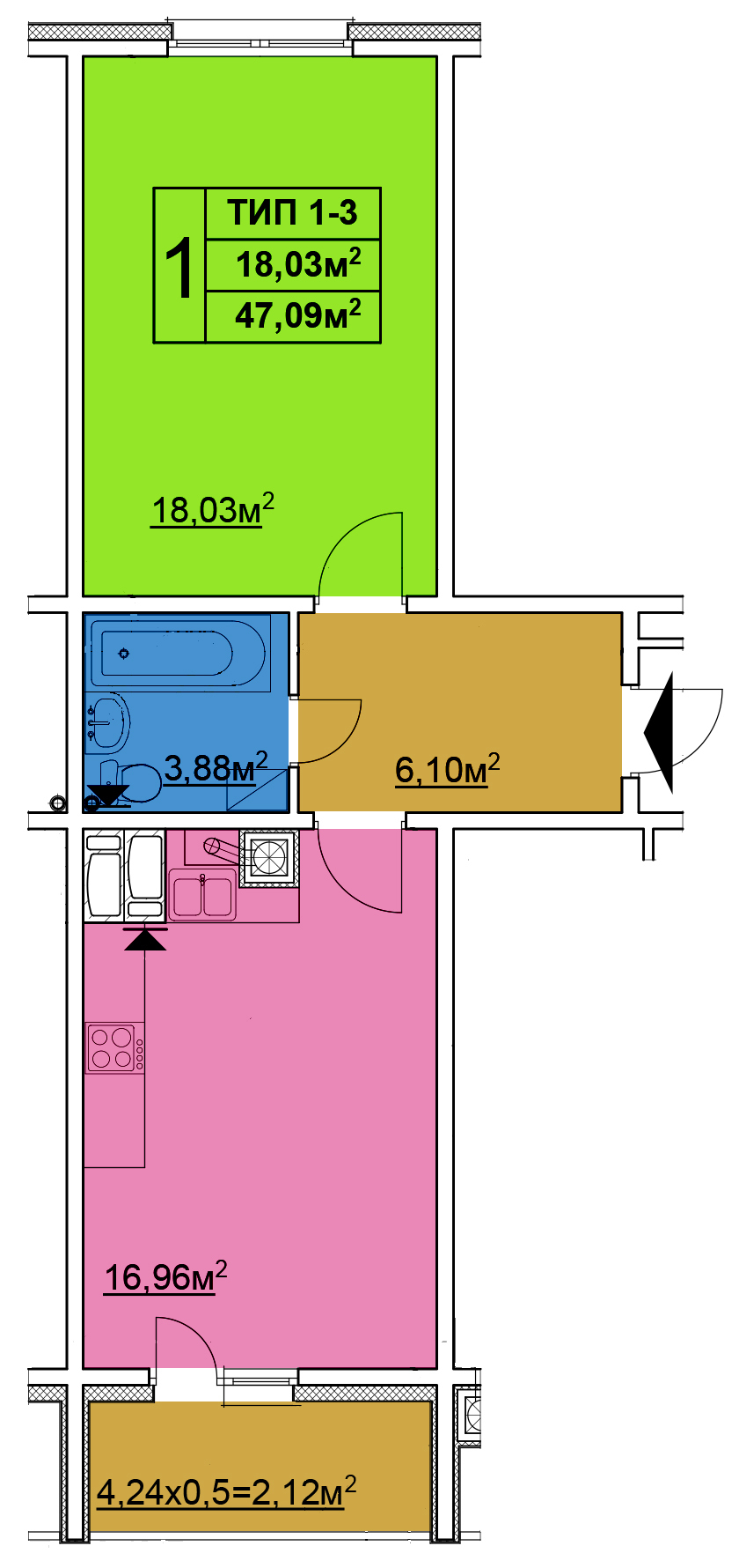 1-комнатная 47.09 м² в ЖК Квартал Тарасовский от 11 960 грн/м², с. Тарасовка