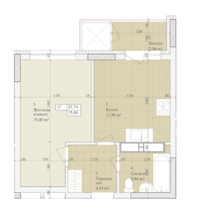 1-комнатная 37.74 м² в ЖК Дніпровська Мрія от 25 000 грн/м², Киев