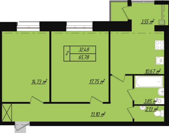 2-кімнатна 65.78 м² в ЖК Тріумф Софіївський від забудовника, с. Щасливе