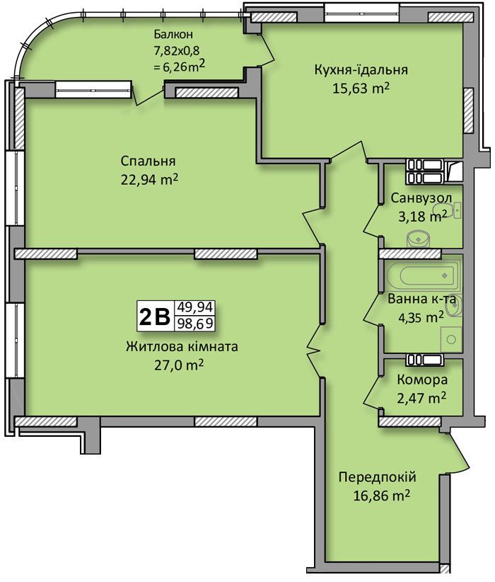 2-кімнатна 98.69 м² в ЖК по вул. Ю. Кондратюка від 25 700 грн/м², Київ