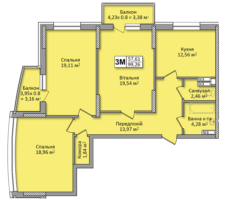 3-комнатная 99.26 м² в ЖК по ул. Ю. Кондратюка от 21 500 грн/м², Киев