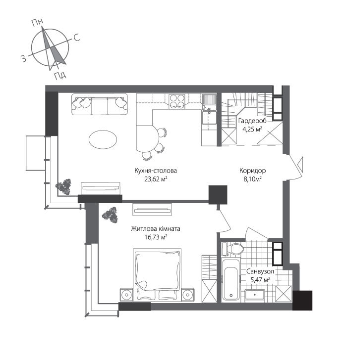 1-кімнатна 58.17 м² в ЖК RiverStone від 44 900 грн/м², Київ