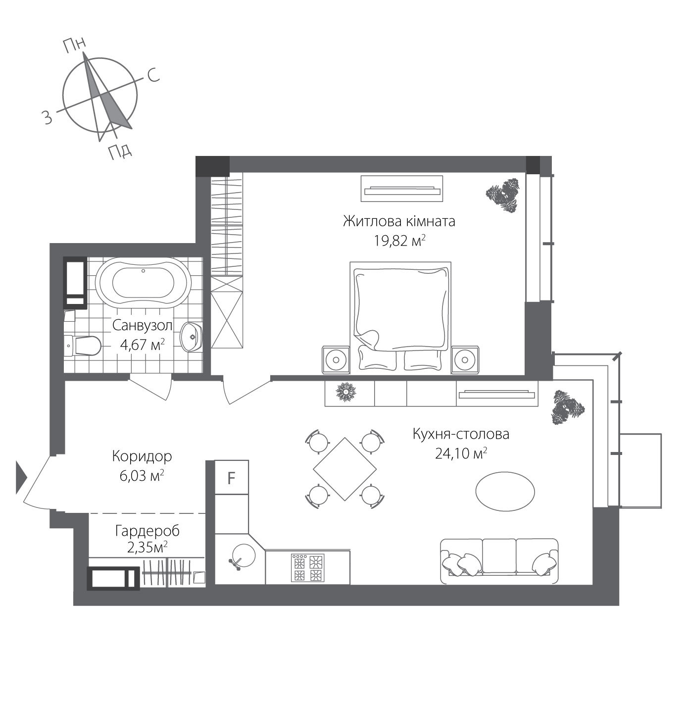 1-комнатная 56.97 м² в ЖК RiverStone от 49 700 грн/м², Киев