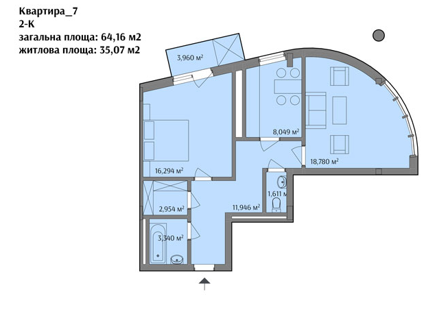 2-кімнатна 64.16 м² в ЖК на вул. Варшавська, 201А від 18 500 грн/м², Львів