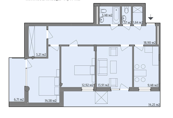 3-кімнатна 87.97 м² в ЖК на вул. Варшавська, 201А від 18 500 грн/м², Львів