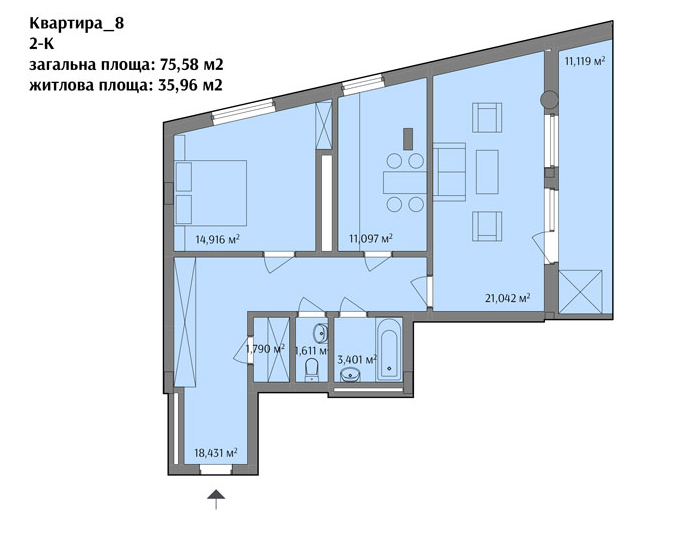 2-кімнатна 75.58 м² в ЖК на вул. Варшавська, 201А від 18 500 грн/м², Львів