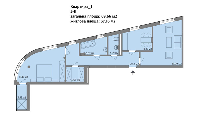 2-кімнатна 69.66 м² в ЖК на вул. Варшавська, 201А від 18 500 грн/м², Львів