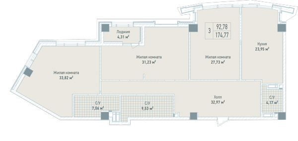 3-кімнатна 174.77 м² в ЖК Бульвар Фонтанів від 68 150 грн/м², Київ