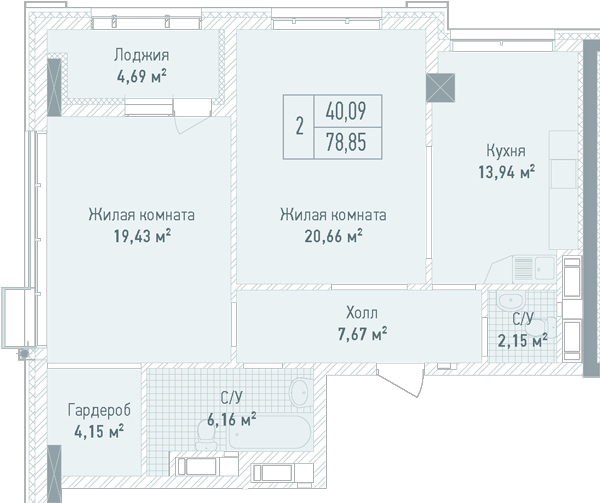2-кімнатна 78.85 м² в ЖК Бульвар Фонтанів від 71 280 грн/м², Київ