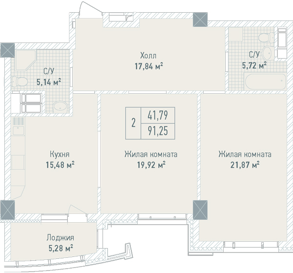 2-кімнатна 91.25 м² в ЖК Бульвар Фонтанів від 71 280 грн/м², Київ