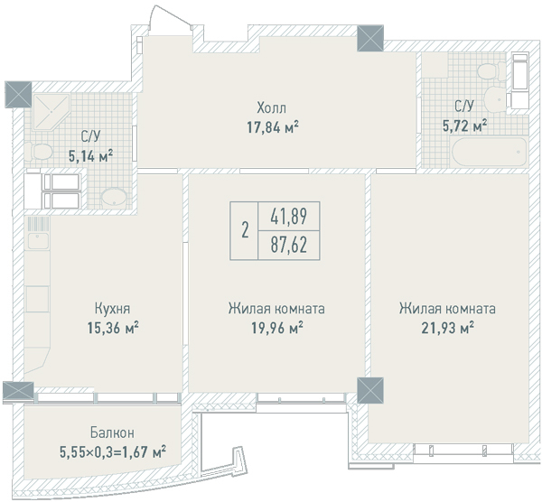 2-кімнатна 87.62 м² в ЖК Бульвар Фонтанів від 71 280 грн/м², Київ
