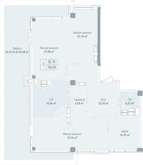 3-кімнатна 166.04 м² в ЖК Бульвар Фонтанів від 68 150 грн/м², Київ