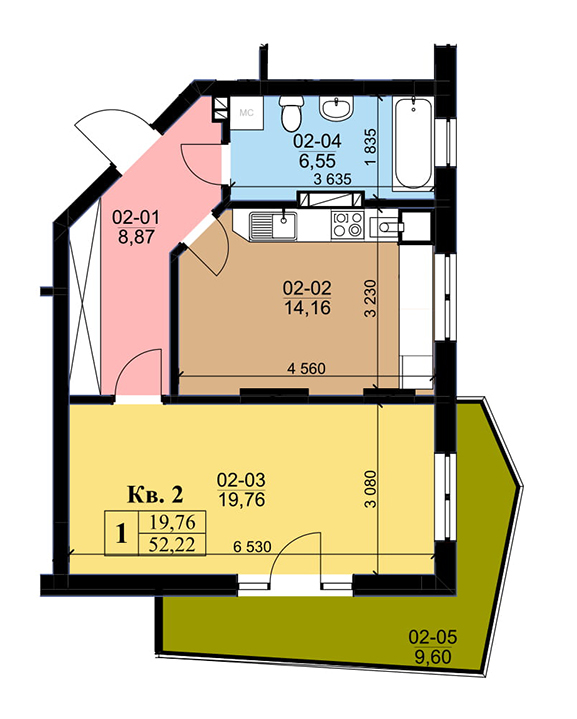 1-комнатная 52.22 м² в ЖК на ул. Зеленая, 184 от застройщика, Львов