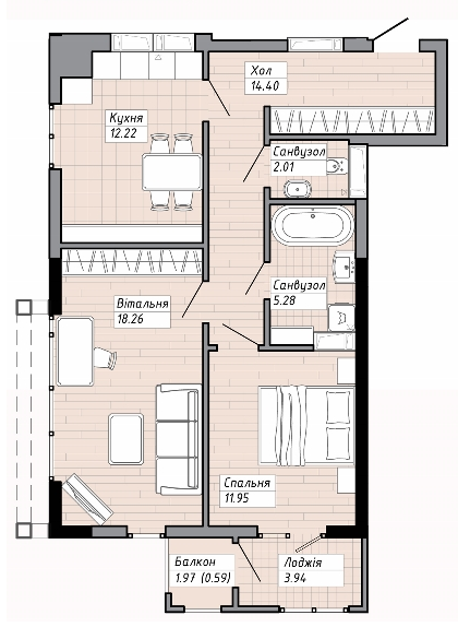 2-кімнатна 68.65 м² в ЖК на вул. Героїв УПА, 73 від 18 000 грн/м², Львів