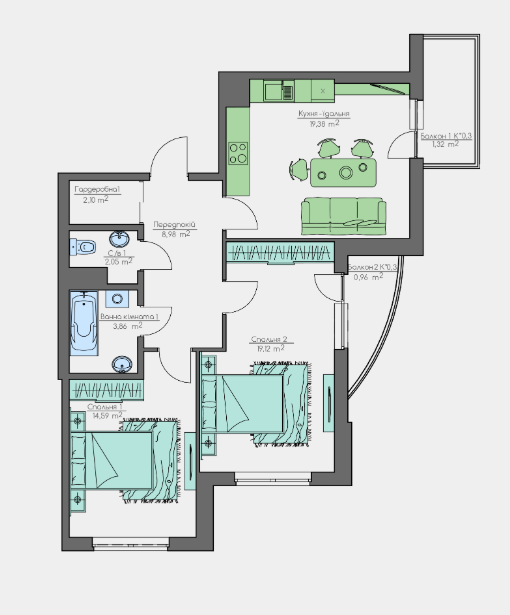 2-комнатная 68.91 м² в ЖК Home and Park Comfort House от 14 350 грн/м², г. Борисполь