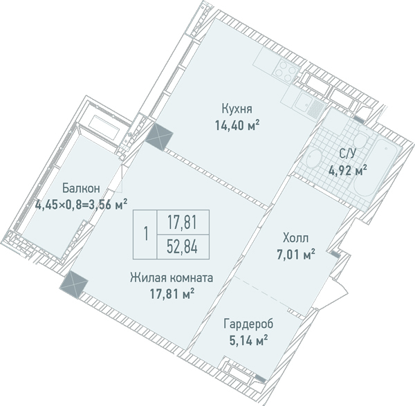 1-кімнатна 52.84 м² в ЖК Бульвар Фонтанів від 71 280 грн/м², Київ