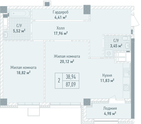 2-кімнатна 87.09 м² в ЖК Бульвар Фонтанів від 71 280 грн/м², Київ