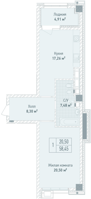 1-кімнатна 58.45 м² в ЖК Бульвар Фонтанів від 71 280 грн/м², Київ