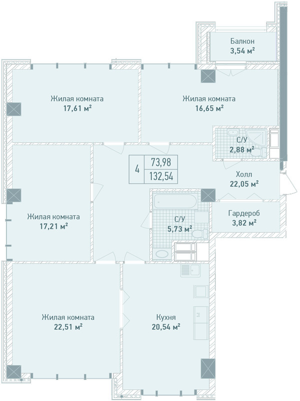 4-кімнатна 132.54 м² в ЖК Бульвар Фонтанів від 71 280 грн/м², Київ