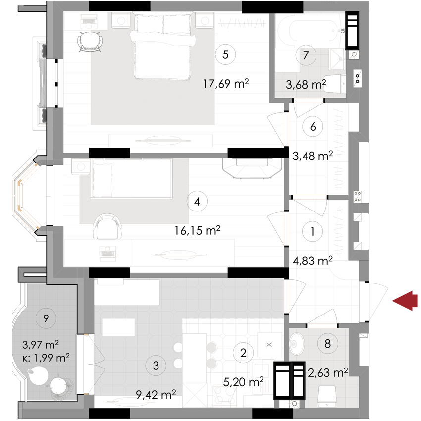 2-кімнатна 65.07 м² в ЖК Подол Град Vintage від 37 800 грн/м², Київ