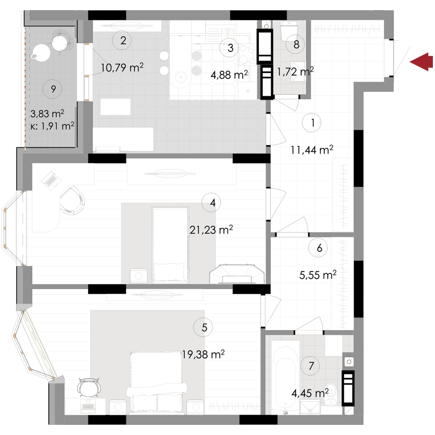 2-комнатная 81.35 м² в ЖК Подол Град Vintage от 37 800 грн/м², Киев