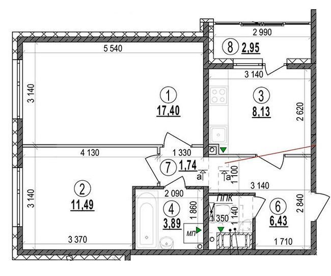 2-комнатная 53.7 м² в ЖМ Патриотика на озерах от застройщика, Киев