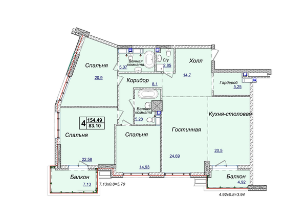 4-комнатная 154.49 м² в ЖК Новопечерские Липки от 34 390 грн/м², Киев