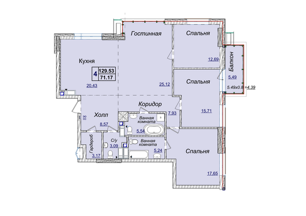 4-комнатная 129.53 м² в ЖК Новопечерские Липки от 34 390 грн/м², Киев