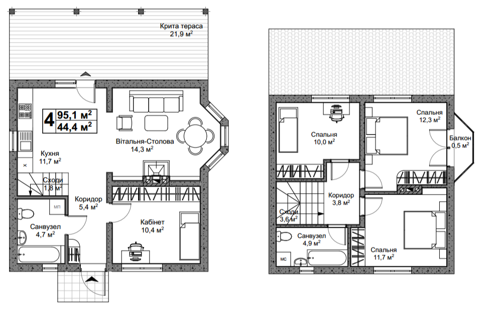 Коттедж 75.7 м² в КГ HappyTown от 11 610 грн/м², с. Калиновка