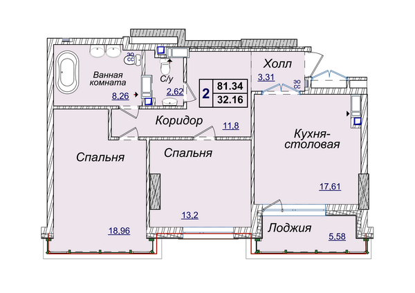 2-комнатная 81.34 м² в ЖК Новопечерские Липки от застройщика, Киев