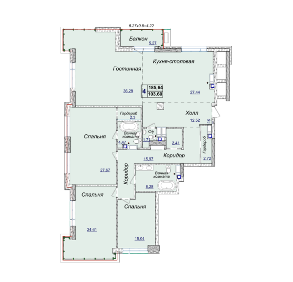 4-кімнатна 185.64 м² в ЖК Новопечерські Липки від 34 390 грн/м², Київ