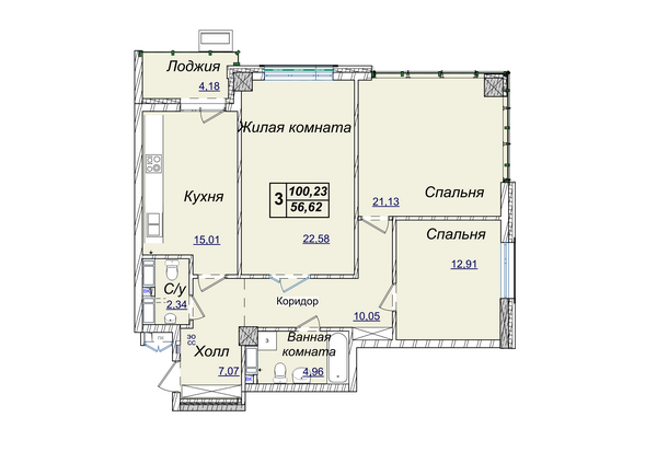 3-кімнатна 100.23 м² в ЖК Новопечерські Липки від 34 390 грн/м², Київ