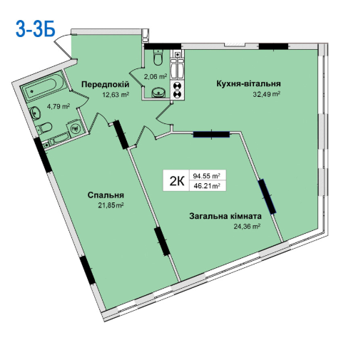 2-кімнатна 94.55 м² в ЖК Рів'єра від 24 000 грн/м², Київ