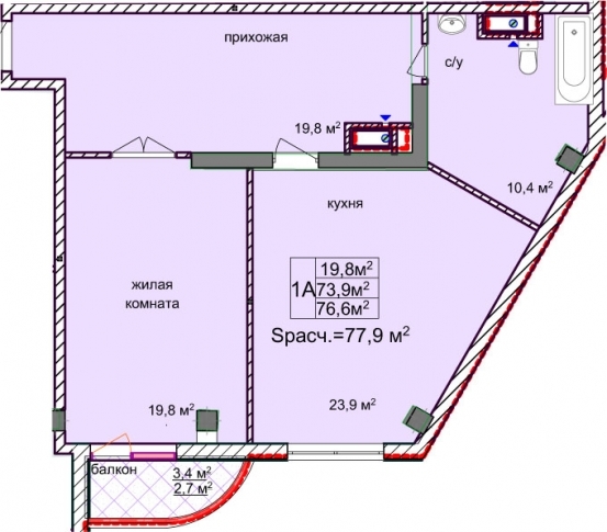 1-кімнатна 76.6 м² в ЖК Aqua Marine від 24 650 грн/м², Одеса