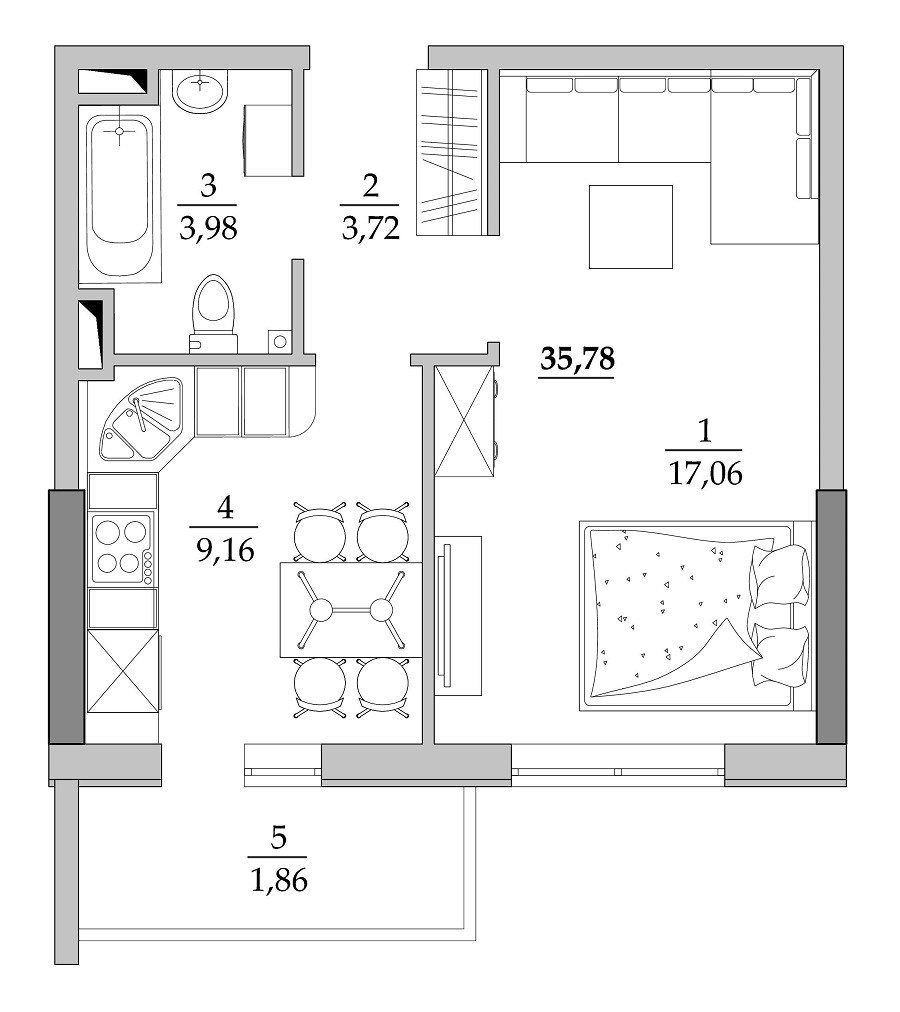 1-комнатная 35.78 м² в Мкрн Таировские сады от 17 824 грн/м², с. Лиманка