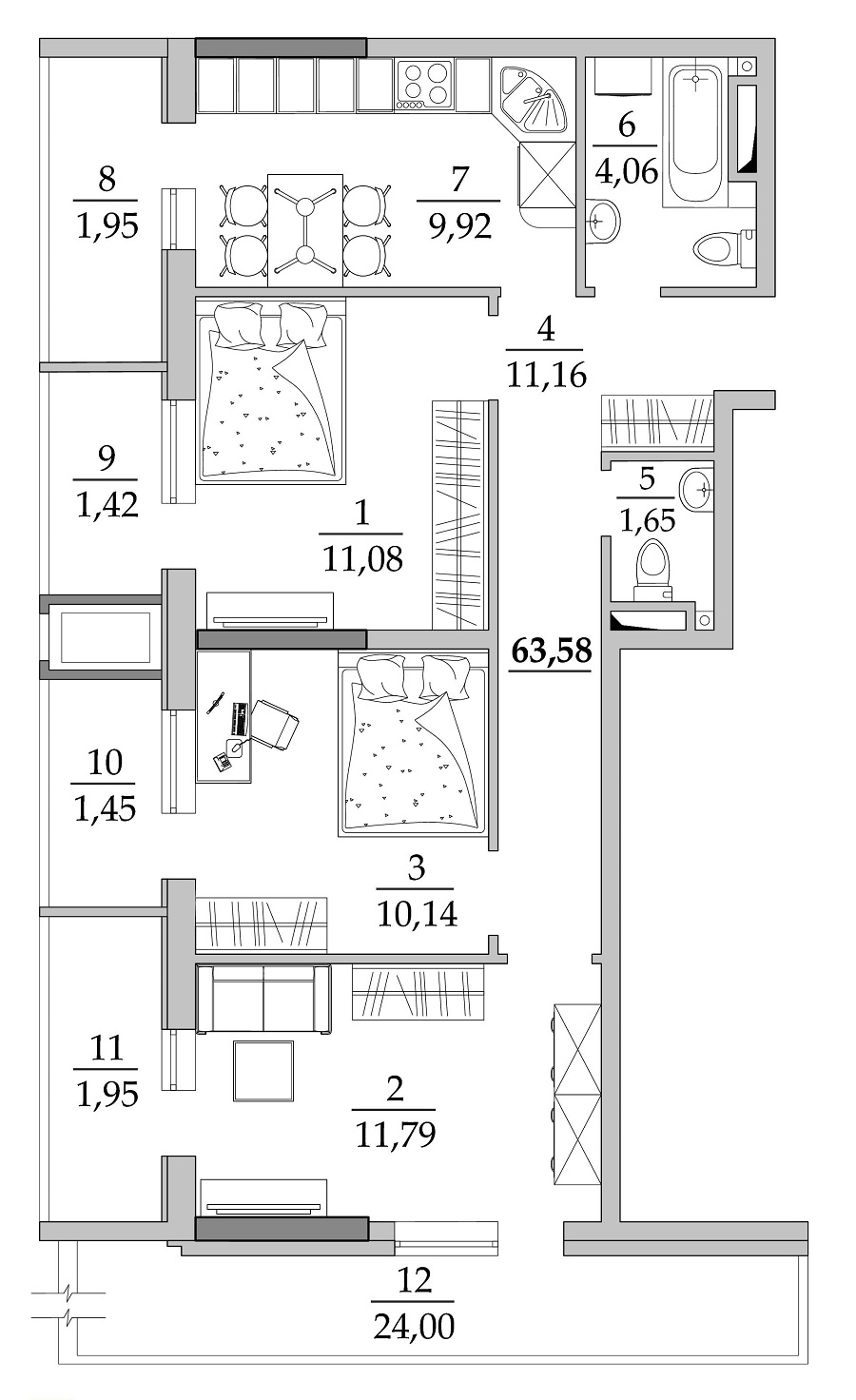 3-кімнатна 63.58 м² в Мкрн Таїровські сади від 17 300 грн/м², с. Лиманка