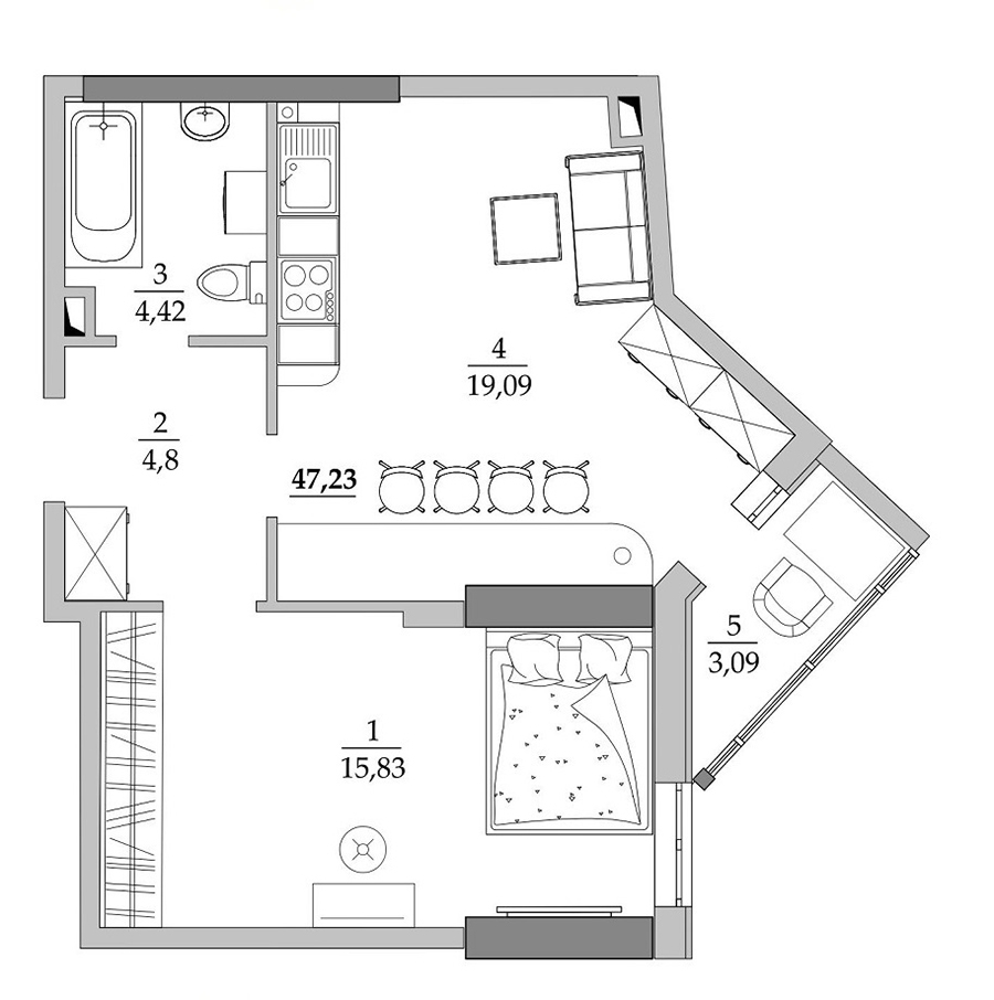 1-кімнатна 47.23 м² в Мкрн Таїровські сади від 18 700 грн/м², с. Лиманка