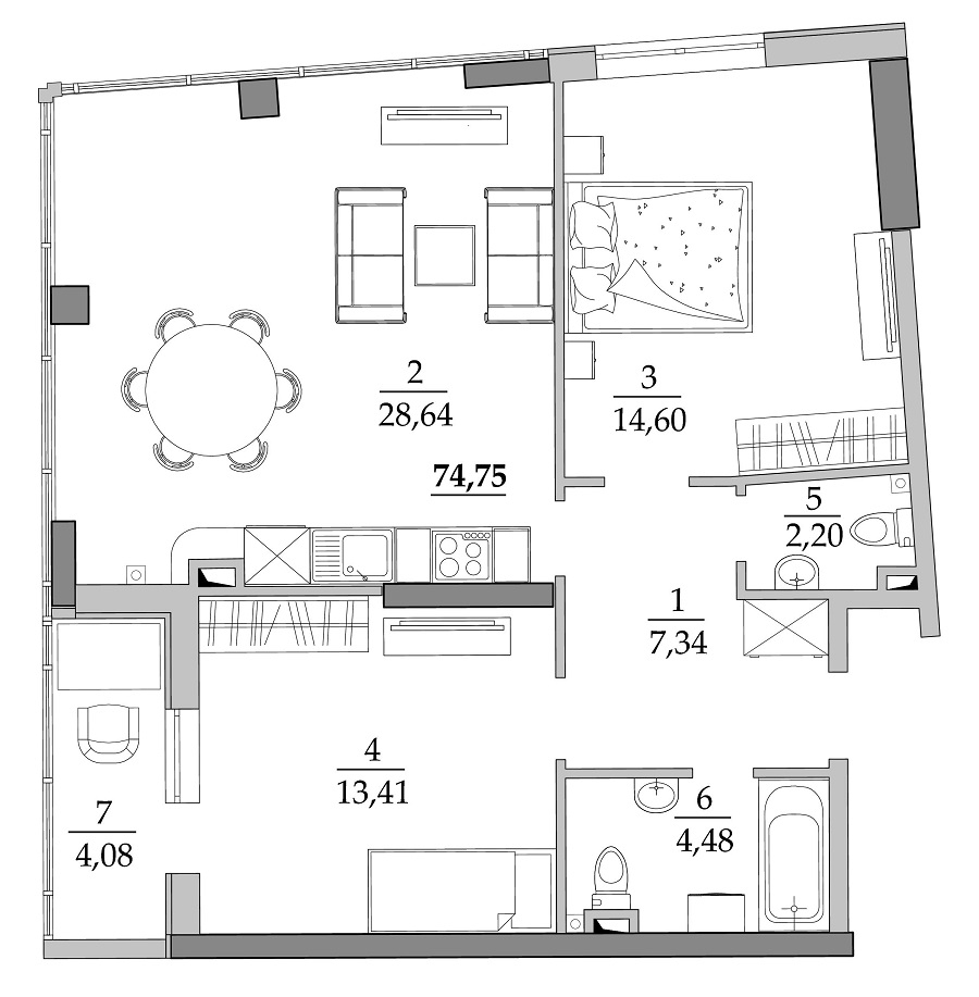 2-кімнатна 74.75 м² в Мкрн Таїровські сади від 19 550 грн/м², с. Лиманка