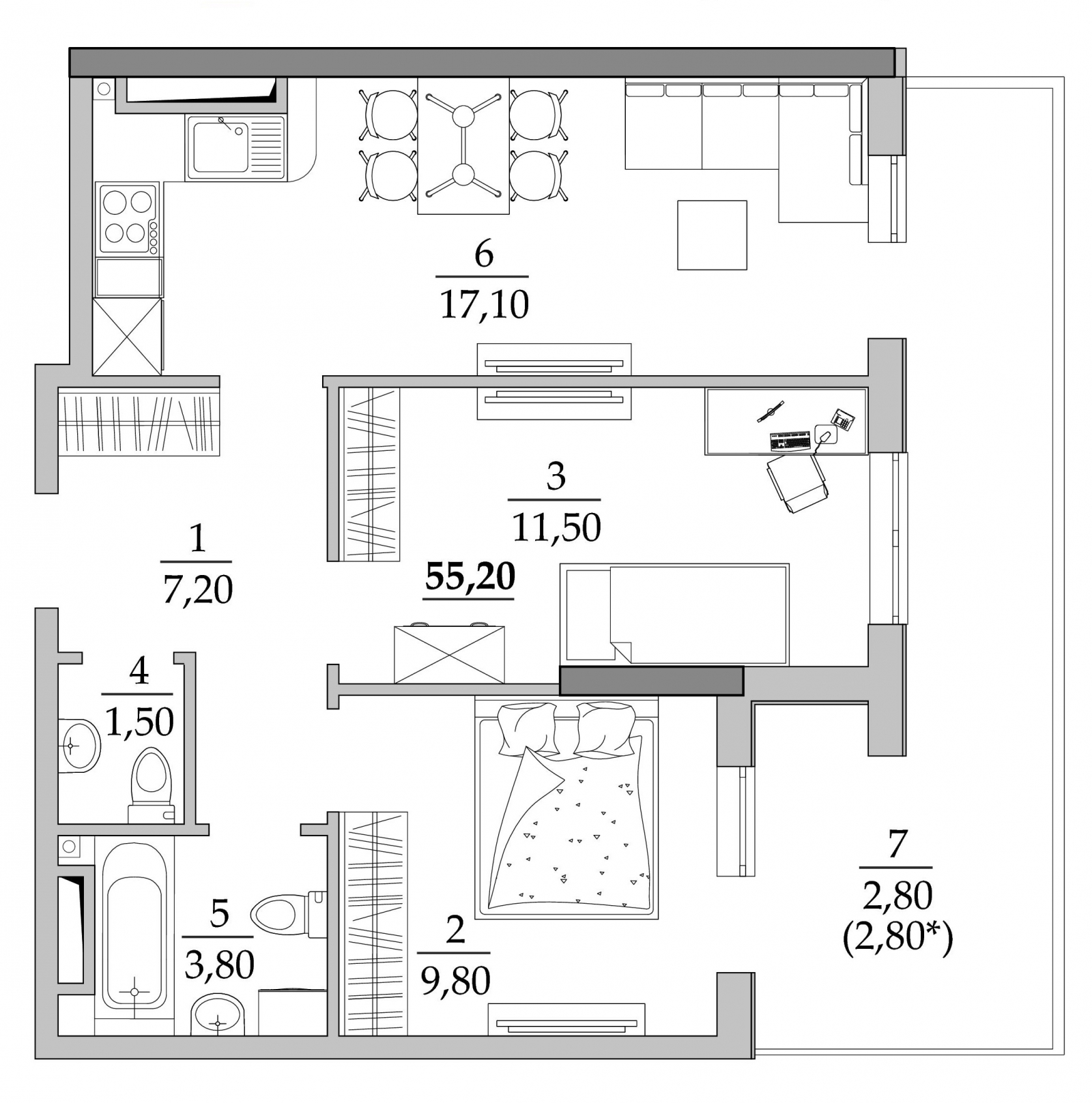 2-комнатная 55.2 м² в Мкрн Таировские сады от 19 500 грн/м², с. Лиманка